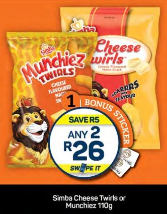 Simba Cheese Twirls or Munchiez 110 Gm