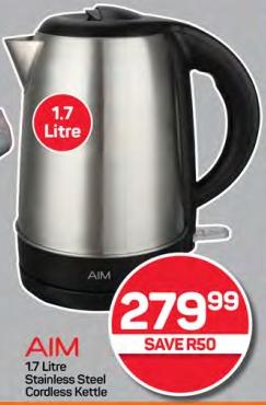 Aim 1.7 Litre Stainless Steel Cordless Kettle