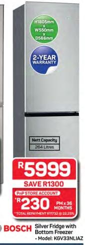 Silver Fridge with Bottom Freezer 264 LTR