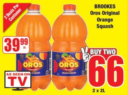 Brookes Oros Original Orange Squash 2x2Ltr