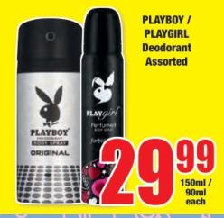 PLAYBOY / PLAYGIRL Deodorant Assorted 150ml/90ml