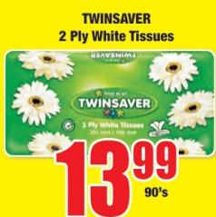 TWINSAVER 2 Ply White Tissues 