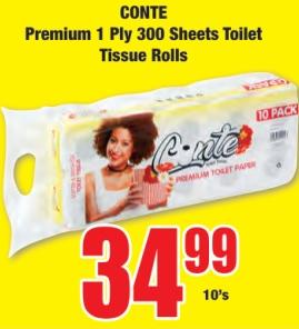 Premium 1 Ply 300 Sheets Toilet Tissue Rolls 10PCS