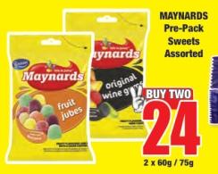 Maynards Pre-Pack Sweets Assorted 2X60G/75G