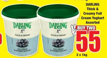 DARLING Thick & Creamy Full Cream Yoghurt Assorted 2X1KG