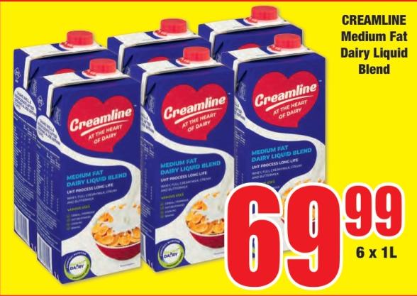 CREAMLINE Medium Fat Dairy Liquid Blend 6x1 Ltr