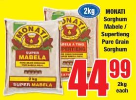 MONATI Sorghum Mabele / Supertieng Pure Grain Sorghum 2 Kg