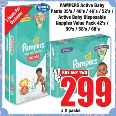 PAMPERS Active Baby Pants 35's / 40's / 46's / 52's / Active Baby Disposable Nappies Value Pack 42's / 50's / 58's / 68's