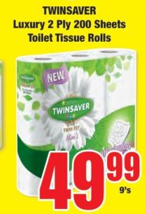 TWINSAVER Luxury 2 Ply 200 Sheets Toilet Tissue Rolls