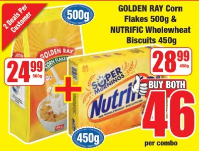 GOLDEN RAY CORN FLAKES 500 GM & NUTRIFIC WHOLEWHEAT BISCUITES 450 GM