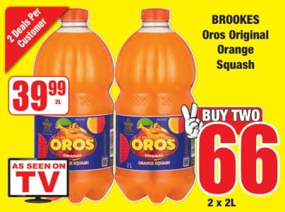 Brookes Oros Original Orange Squash 2X2 LTR