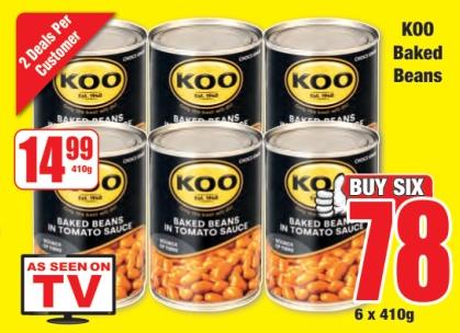 KOO Baked Beans in Tomato Sauce 6X410 GM