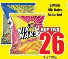 SIMBA Nik Naks Assorted 2x135 gm 