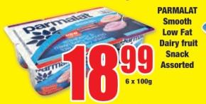 PARMALAT Smooth Low Fat Dairy fruit Snack Assorted 6x100 gm 