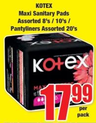 KOTEX Maxi Sanitary Pads Assorted 8's / 10's / Pantyliners Assorted 20's