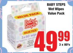 Baby Steps Wet Wipes Value Pack 3X80"