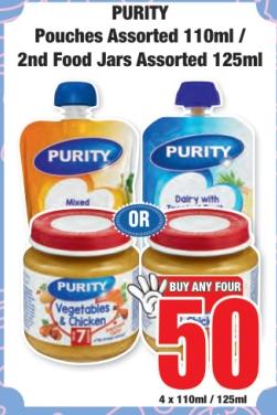 Purity Pouches Assorted 110ml / 2nd Food Jars Assorted 125ml