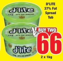 D'LITE 37% Fat Spread Tub 2x1kg