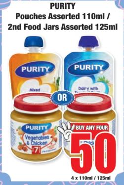 Purity Pouches Assorted 110ml / 2nd Food Jars Assorted 4x110ml /125ml