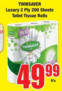 TWINSAVER Luxury 2 Ply 200 Sheets Toilet Tissue Rolls 9s