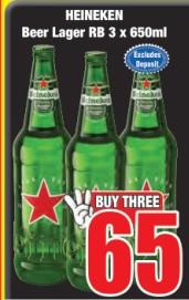 HEINEKEN Beer Lager RB 3 x 650ml