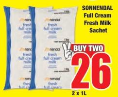 Sonnendal Full Cream Fresh Milk Sachet 2X1LTR