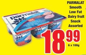 PARMALAT Smooth Low Fat Dairy fruit Snack Assorted 6X100GM