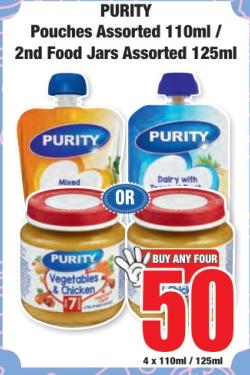 Purity Pouches Assorted 110ml / 2nd Food Jars Assorted 125ml