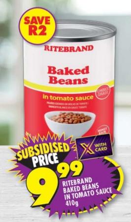 Ritebrand Baked Beans in tomato sauce 410g