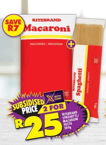 RITEBRAND SPAGHETTI/ MACARONI PASTA 500g