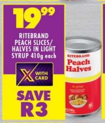 RITEBRAND Peach Slices/Halves in Light Syrup 410g