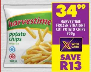 Harvestime frozen straight cut potato chips 900gm