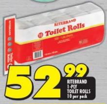 RITEBRAND 1-PLY Toilet 10 Rolls