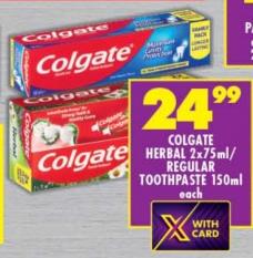 Colgate Herbal 2x75ml / Regular Toothpaste 150ml each