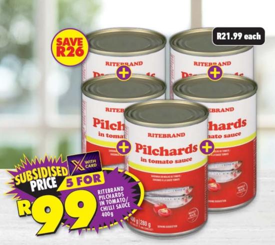 RITEBRAND Pilchards in tomato sauce/Chilli sauce 400gm