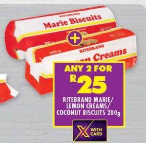 Ritebrand Marie/Lemon Creams/Coconut Biscuits 200gm Any 2