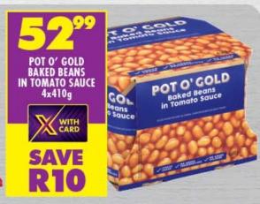 Pot O' Gold Baked Beans in Tomato Sauce 4X410g