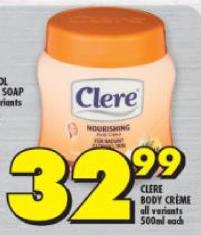 Clere Body Crème, nourishing for all variants 500ml