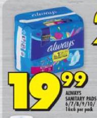 Always Sanitary Pads 6/7/8/9/10 Per pack