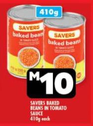 SAVERS baked beans in tomato sauce 410g