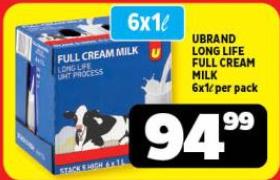 Ubrand Long Life Full Cream Milk 6X1L