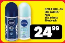 NIVEA ROLL-ON FOR LADIES/MEN all variants