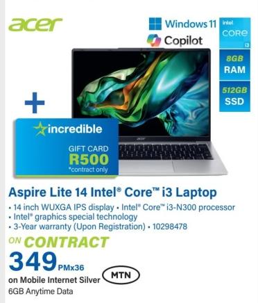 Aspire Lite 14 Intel® Core™ i3 Laptop - 14 inch WUXGA IPS display, Intel® Core™ i3-N300 processor, Intel® graphics special technology, 3-Year warranty (Upon Registration)