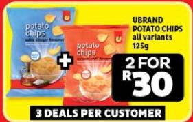 UBRAND POTATO CHIPS all variants 125GM