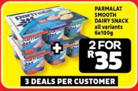 Parmalat Smooth Dairy Snack all variants 6X100g