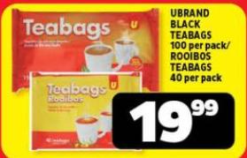 Ubrand Black Teabags 100 per pack/Rooibos Teabags 40 per pack