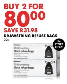 Drawstring refuse bags