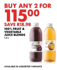 Any 2 Woolworths 100% Fruit & Vegetable Juice Blends 1.5L