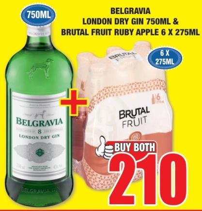 Belgravia London Dry Gin 750ml & Brutal Fruit Ruby Apple 6 x 275ml 