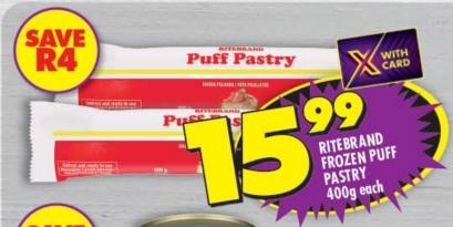 RITEBRAND FROZEN PUFF PASTRY 400g each